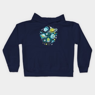 Highway to Intergalactic Alien Adventures - Green & Teal Kids Hoodie